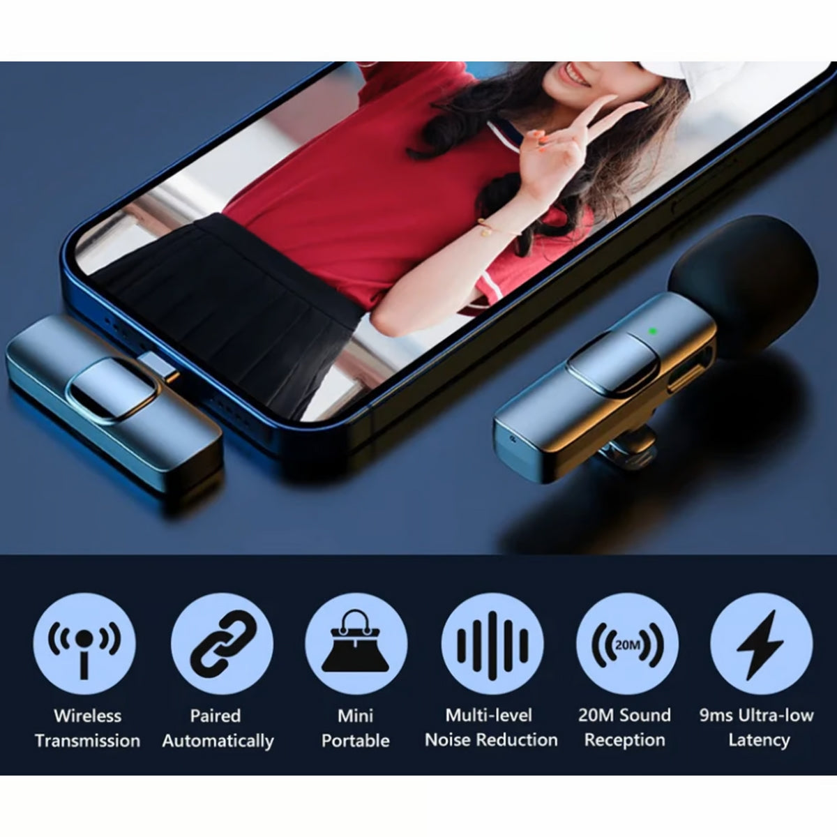 Micrófono Inalámbrico K9 Compatible con iPhone - Calidad de Sonido Superior