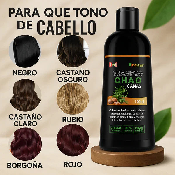 SHAMPOO CHAO — Cubre Canas + Tratamiento Profesional en Minutos.
