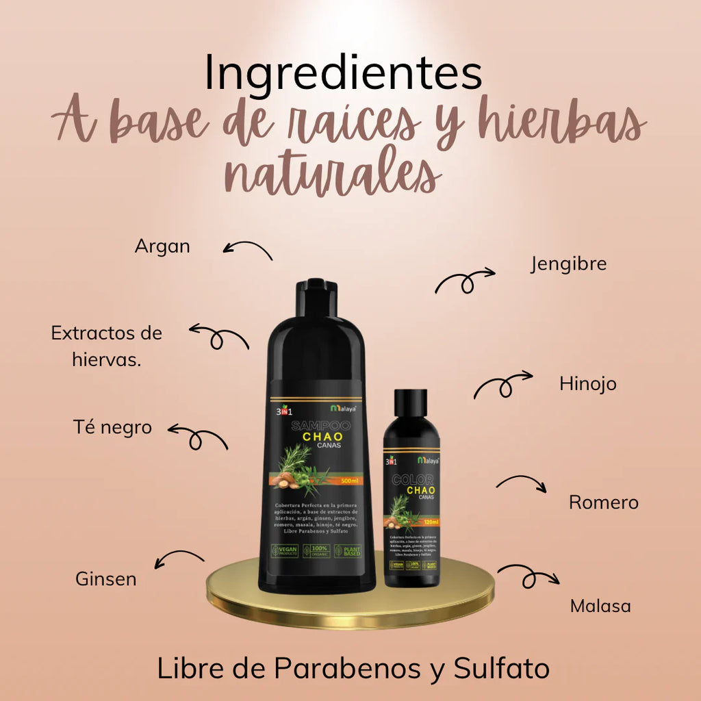 SHAMPOO CHAO — Cubre Canas + Tratamiento Profesional en Minutos.