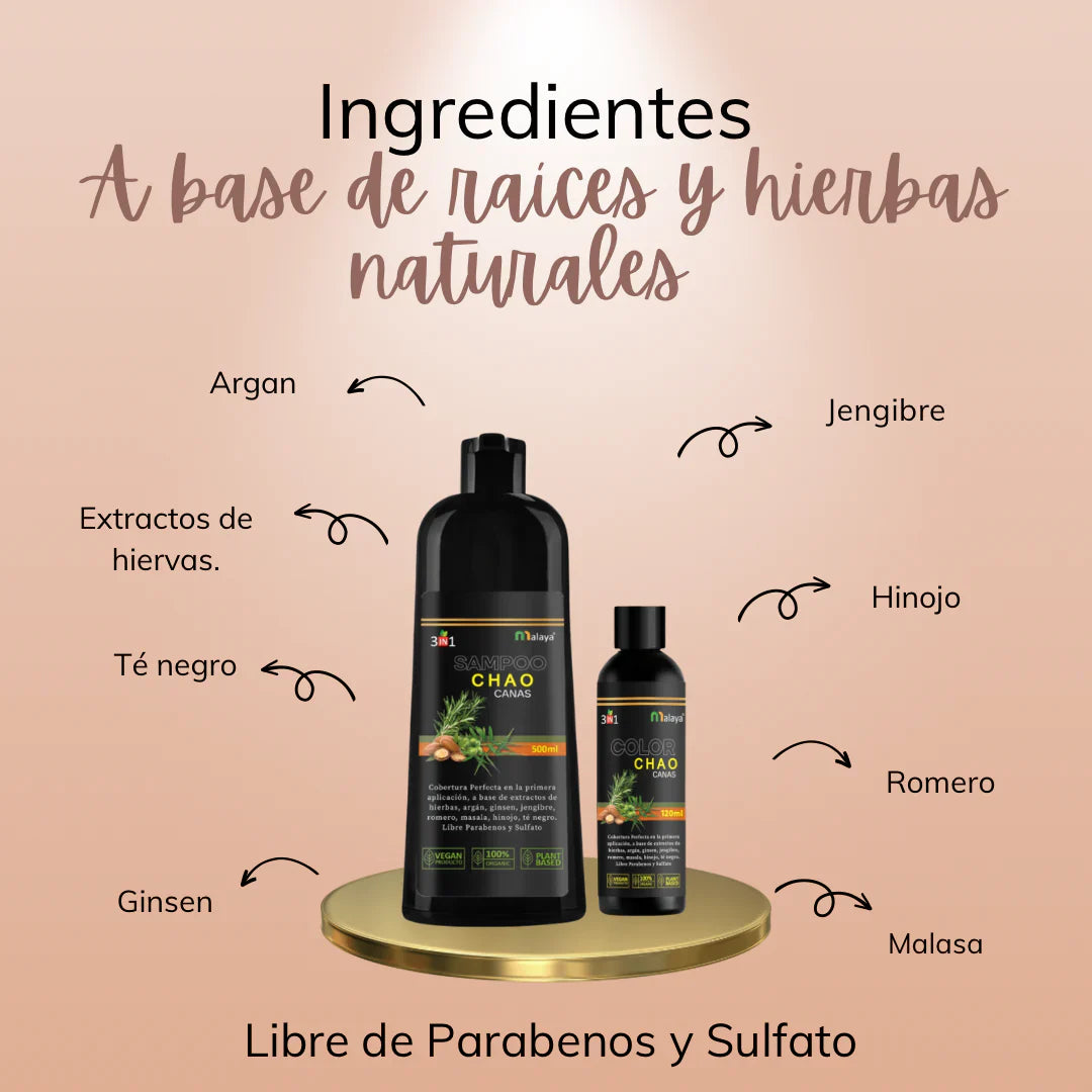 SHAMPOO CHAO — Cubre Canas + Tratamiento Profesional en Minutos.