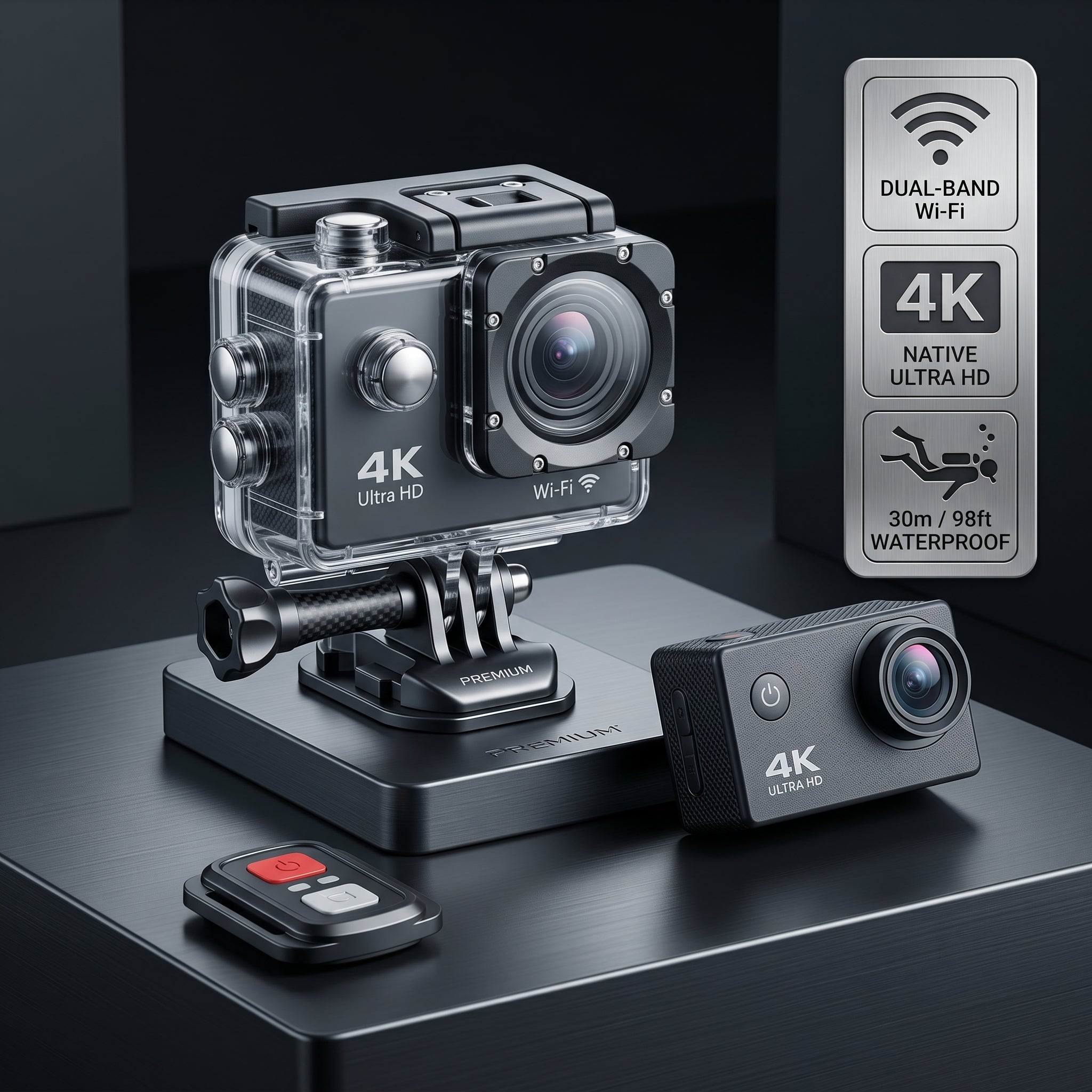 🏆 Cámara Deportiva 4K WiFi Sumergible con Control Remoto y Kit Completo de Accesorios