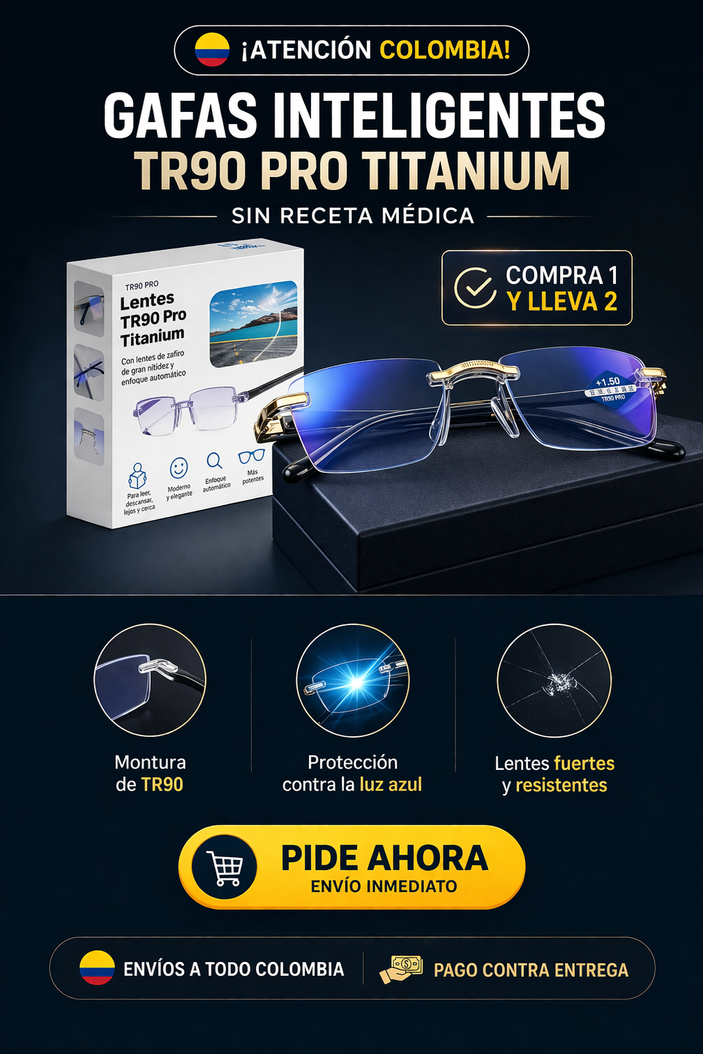 Gafas Inteligentes TR90 Pro Titanium FM 🔥 Compra 1 y lleva 2
