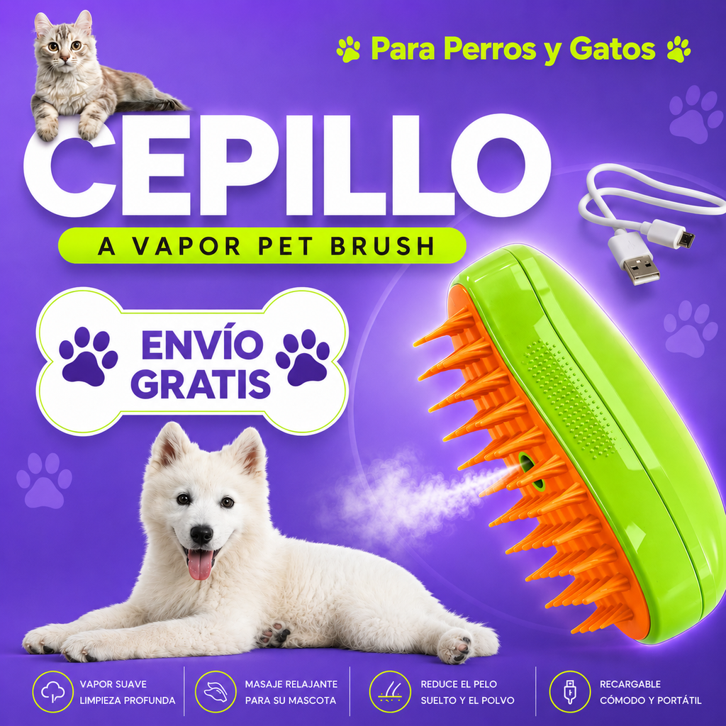 Cepillo de Vapor 3 en 1 para Perros y Gatos🐾