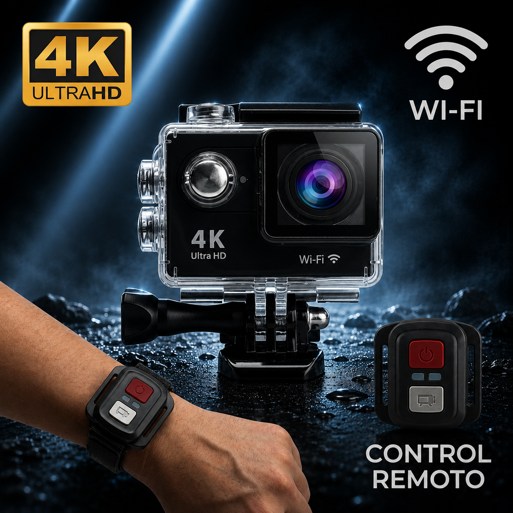 🏆 Cámara Deportiva 4K WiFi Sumergible con Control Remoto y Kit Completo de Accesorios