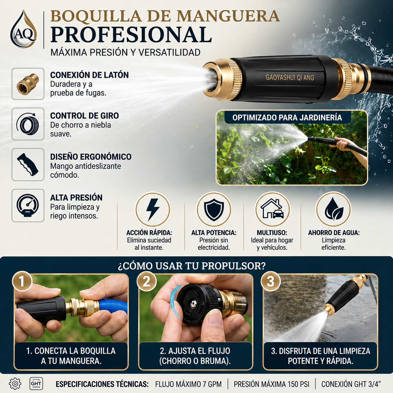 Boquilla Propulsora XPress™ | Convierte cualquier manguera en una potente hidrolavadora en segundos