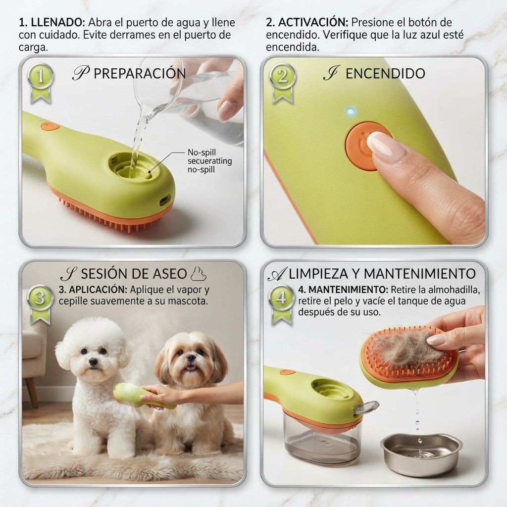 Cepillo de Vapor 3 en 1 para Perros y Gatos🐾