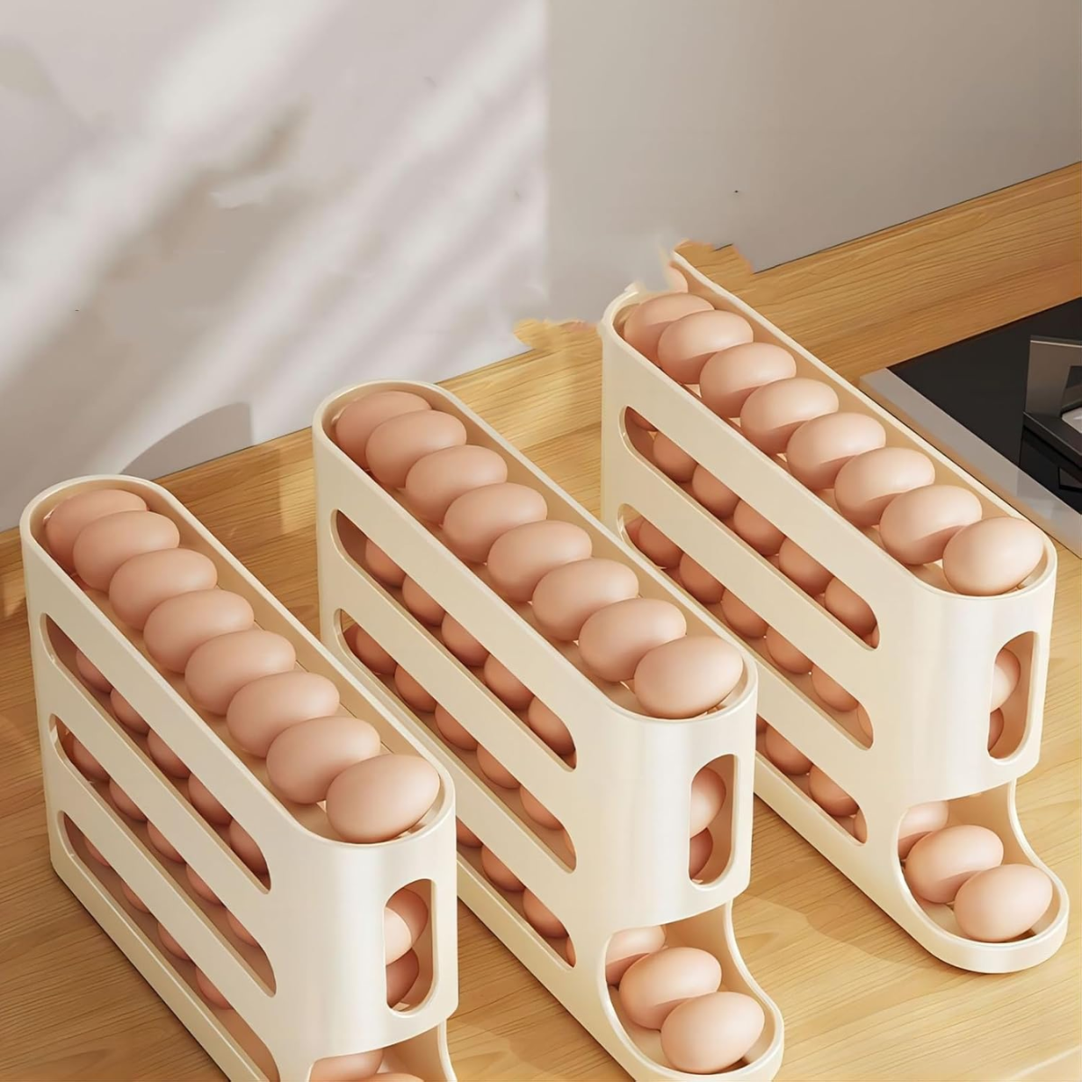 🥚✨ Organizador de Huevos de 4 Niveles! ¡Ahorra Espacio y Mantén tu Cocina Siempre Ordenada!