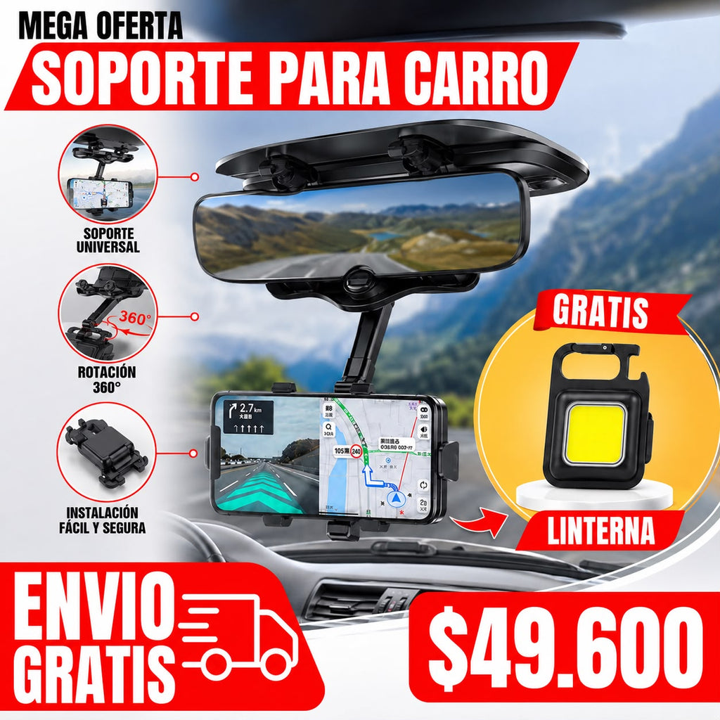 SOPORTE PARA CARRO RETROVISOR + LINTERNA GRATIS