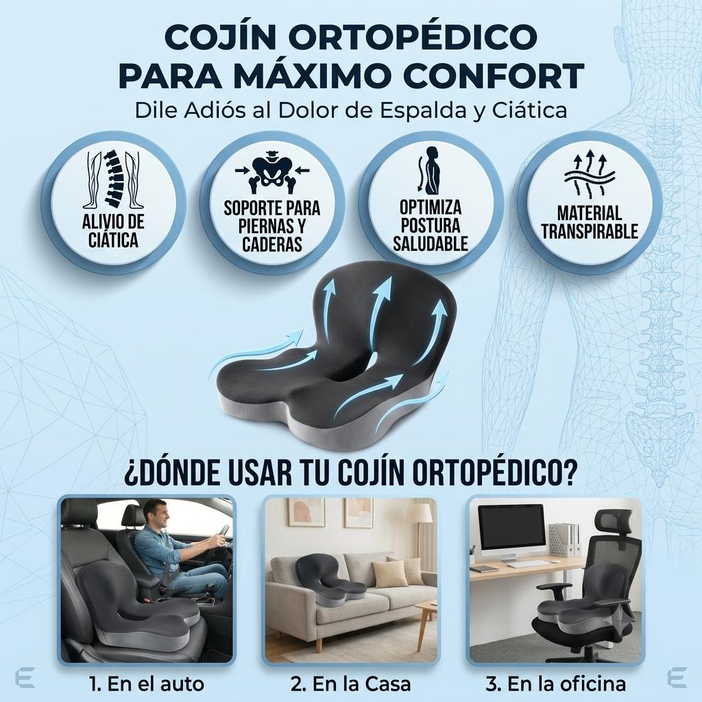 🪑 COJÍN ORTOPÉDICO PREMIUM: MÁXIMA COMODIDAD Y CERO DOLOR AL ESTAR SENTADO 🔥